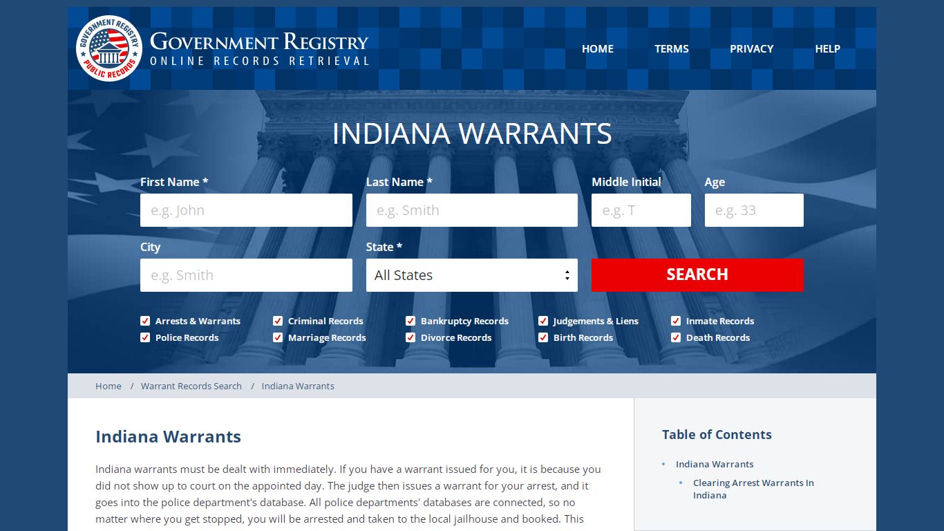 Arrest Warrants In Indiana - GovernmentRegistry.Org